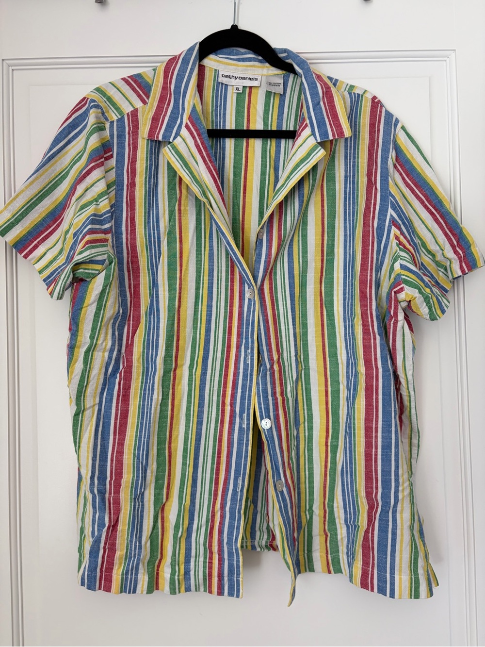 Cathy Daniels Rainbow Striped Short-Sleeve Button-Down Shirt
